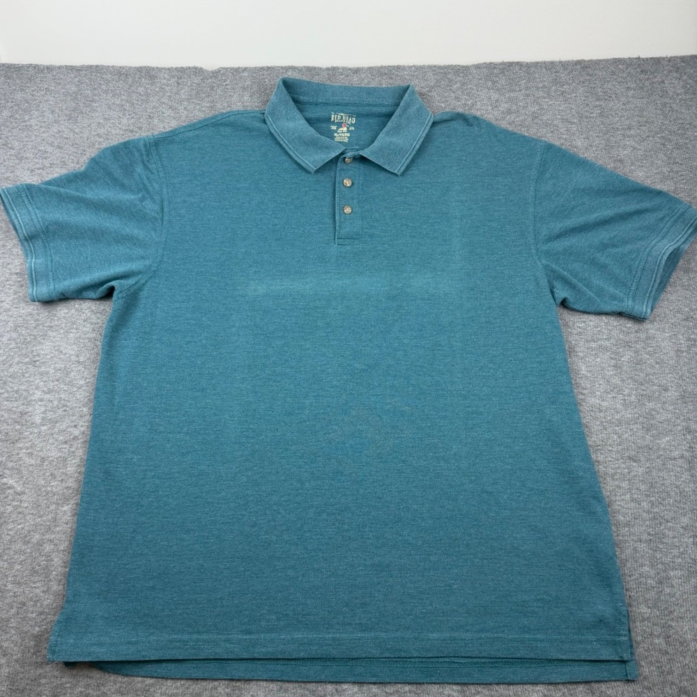 RedHead Polo Shirt Mens XL Teal Blue Textured Short Sleeve Cotton Blend Casual